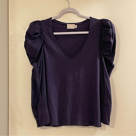 NATION LTD Jenna Cuffed Combo Tee Top in Boysenberry - Picture 2 of 7
